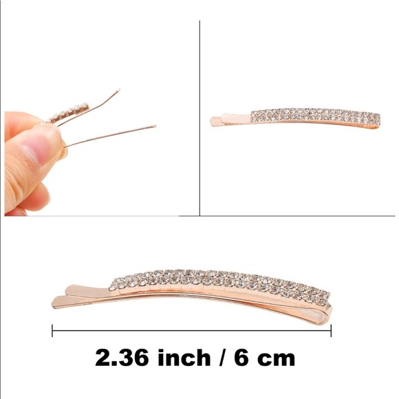 Rose Gold Rhinestone Hair Barrettes Pack Of 4 - Picture 7 of 7
